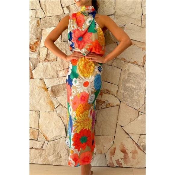 Floral Tied Back Sleeveless Midi Dress‎ - Picture 7 of 7